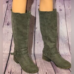 Gray suede fashion/moto boots - calf height